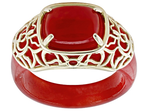 10x8mm Rectangular Cushion Red Jadeite 10k Yellow Gold Ring - Size 7