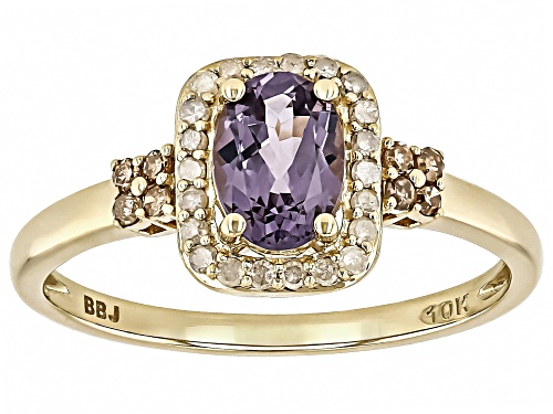 0.65ct Purple Spinel With 0.14ctw White And 0.08ctw Champagne Diamond 10k Yellow Gold Ring - Size 8