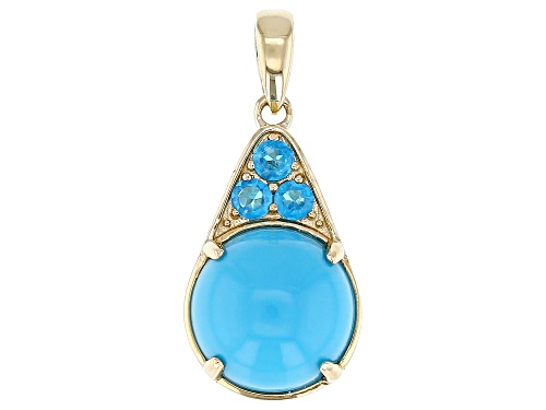 10mm Sleeping Beauty Turquoise With 0.13ctw Neon Apatite 10k Yellow Gold Pendant
