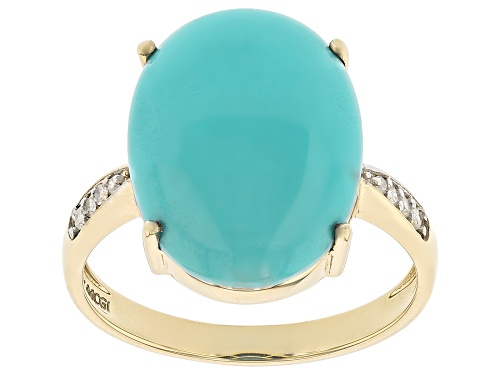16x12mm Sleeping Beauty Turquoise With 0.06ctw White Diamond 10k Yellow Gold Ring - Size 9