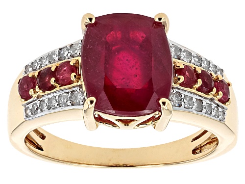 3.56ct Mahaleo® Ruby With 0.17ctw White Diamond 10k Yellow Gold Ring - Size 6