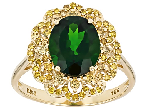 2.30ct Chrome Diopside With 0.41ctw Yellow Diamond 10k Yellow Gold Ring - Size 6