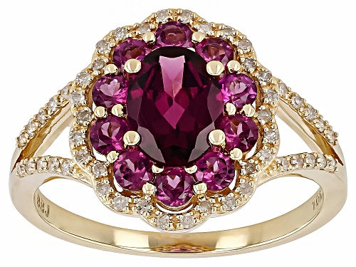 1.96ctw Grape Color Garnet With 0.19ctw White Diamond 10k Yellow Gold Ring - Size 7