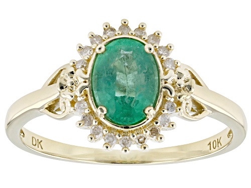 0.71ct Zambian Emerald With 0.08ctw White Diamond 10k Yellow Gold Ring - Size 10