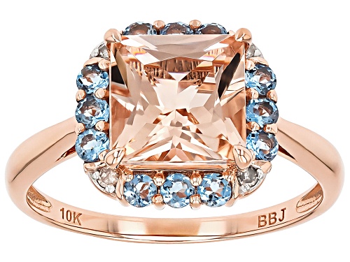 2.17ct Cor De Rosa™ Morganite, 0.34ctw Santa Maria Aquamarine 0.04ctw Diamond 10k Rose Gold Ring - Size 7