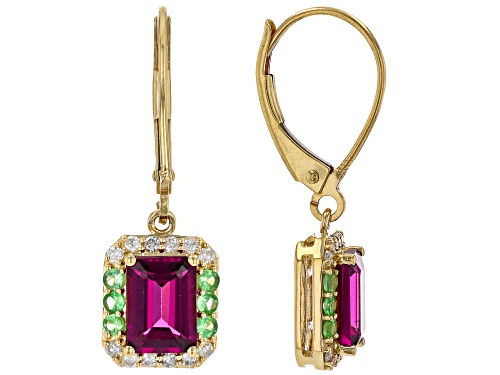2..42ctw Grape Color Garnet, Tsavorite, White Diamond 14k Yellow Gold Earrings