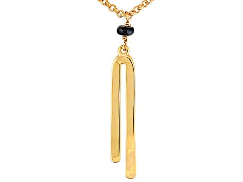 Artisan Collection Of Colombia™ Rondelle Black Agate 18k Yellow Gold Over Bronze Necklace - Size 30
