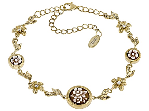 Cameo Italiano 10mm Flower Bouquet Cameo, 0.07ctw Bella Luce® 18k Gold Over Sterling Silver Bracelet - Size 6.75