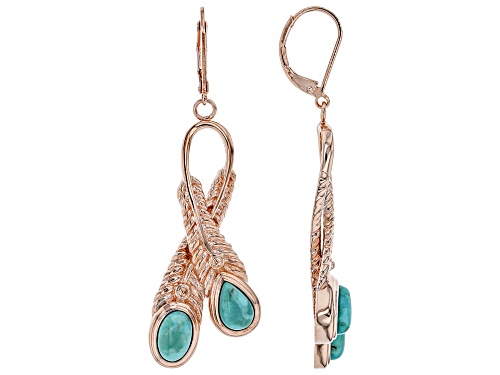 Timna Jewelry Collection™ 8x6mm Pear Shape And Oval Turquoise Copper Feather Bypass Dangle Earrings