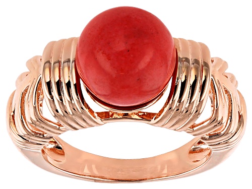 Timna Jewelry Collection™ 10mm Round Pink Coral  Solitaire Bead Copper Ring - Size 6