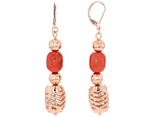 Timna Jewelry Collection™ 12x10mm Barrel Shape Pink Coral Bead Copper Dangle Earrings