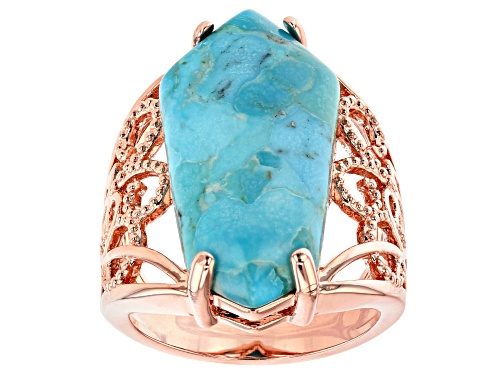 Timna Jewelry Collection™ 26X13mm Fancy Elongated Hexagonal Turquoise Solitaire Copper Ring - Size 7