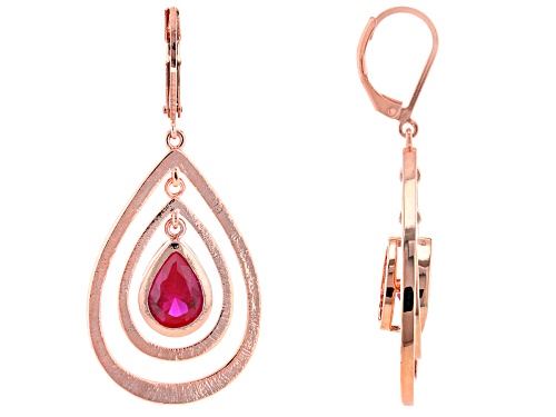 Timna Jewelry Collection™  3.80ctw Pear Shape Lab Created Red Ruby Solitaire, Copper Dangle Earrings