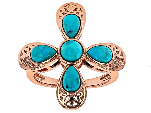 Timna Jewelry Collection™ Mix Shape Blue  Turquoise Copper Cross Ring - Size 7