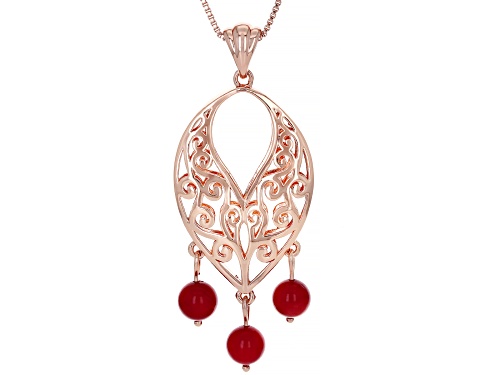 Timna Jewelry Collection™ 7mm Red Sponge Coral Beaded Copper Filigree Pendant With Chain