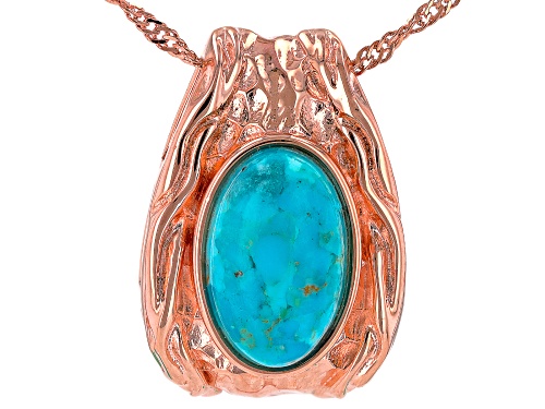 Timna Jewelry Collection™ 16x10mm Oval Blue Turquoise Hammered Copper Pendant with Chain