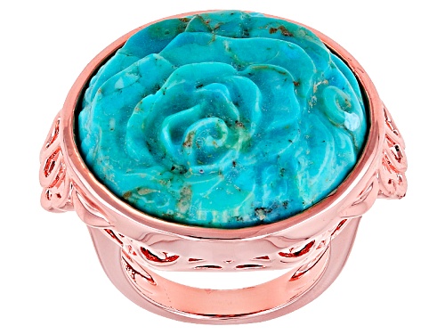 Timna Jewelry Collection™ 25mm Round Carved Turquoise Rose Copper Solitaire Ring - Size 5