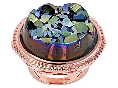Timna Jewelry Collection™ 25mm Round Green Drusy Quartz Copper Solitaire Ring - Size 10