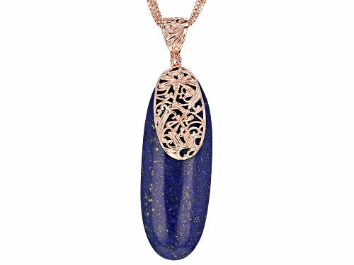 Timna Jewelry Collection™ 60x22mm Long Oval Lapis Lazuli Copper Dragonfly Enhancer &  Triple Chain