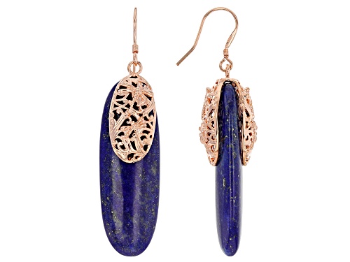 Timna Jewelry Collection™ 38x13mm Long Oval Lapis Lazuli Copper Dragonfly Dangle Earrings