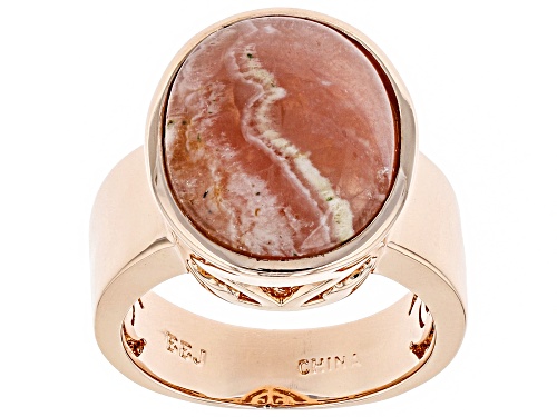 Timna Jewelry Collection™ 16x12mm Oval Rhodochrosite Solitaire Copper Ring - Size 10