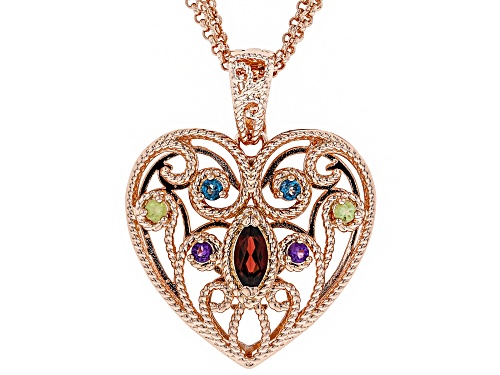 Timna Jewelry Collection™ .88ctw Marquise & Round Multi-Gem Copper Heart Enhancer W/Triple Chain