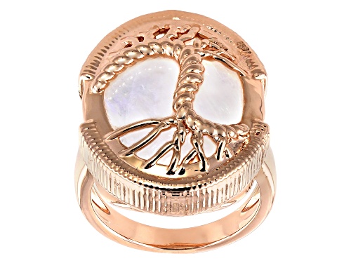 Timna Jewelry Collection™ 20x15mm Oval Rainbow Moonstone Solitaire Tree of Life Ring - Size 7