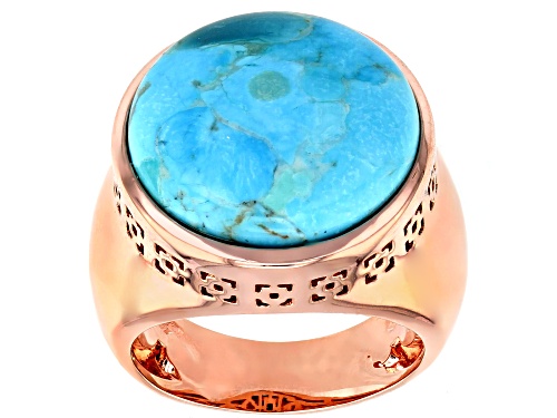 Photo of Timna Jewelry Collection™ 18mm Round Cabochon Turquoise Copper Solitaire Ring - Size 7