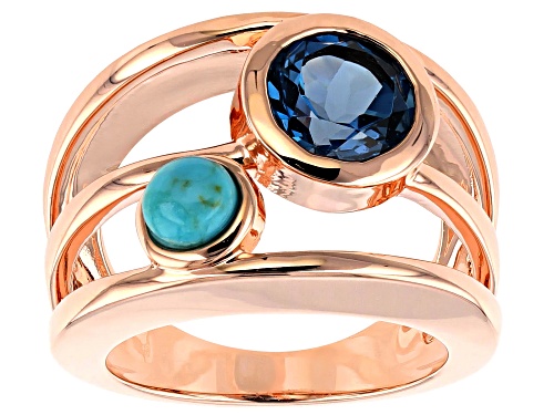 Timna Jewelry Collection™ 1.86ct London Blue Topaz & 5mm Round Turquoise Copper 2-Stone Band Ring - Size 7