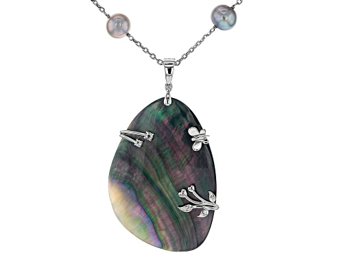 Tahitian Mother-of-Pearl, 9-10mm Cultured Freshwater Pearl, Bella Luce® Rhodium Over Silver Necklace - Size 36