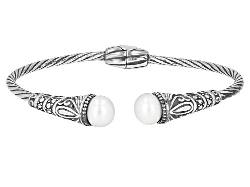 Photo of 9mm White Cultured Freshwater Pearl Sterling Silver Bangle - Size 7.5