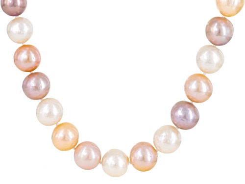 10-14mm White, Lavender, Peach Cultured Freshwater Pearl Rhodium Over Silver 20 Inch Strand Necklace - Size 20