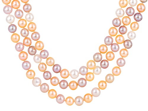 7-9.5mm Multicolor Cultured Freshwater Pearl Rhodium Over Silver 18 Inch Multi Strand Necklace - Size 18