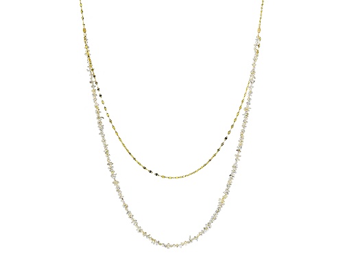 Photo of 2mm White Cultured Keshi Akoya Pearl 18k Yellow Gold Double Link Strand Necklace