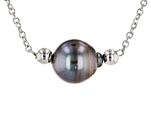 9.5-10mm Cultured Tahitian Pearl Rhodium Over Sterling Silver Sliding Adjustable Necklace