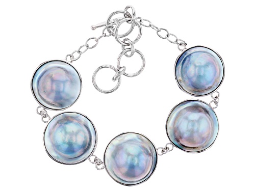 20mm Platinum Cultured South Sea Mabe Pearl Rhodium Over Sterling Silver Bracelet - Size 7.5