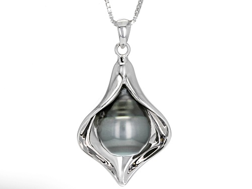9mm Cultured Tahitian Pearl Rhodium Over Sterling Silver Pendant With Chain