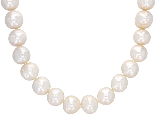 Genusis(TM) 9-10.5mm White Cultured Freshwater Pearl Rhodium Over Silver 24 Inch Strand Necklace - Size 24
