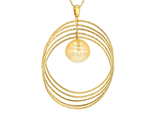 12-13mm Golden Cultured South Sea Pearl, 18k Yellow Gold Over Sterling Silver Pendant With Chain