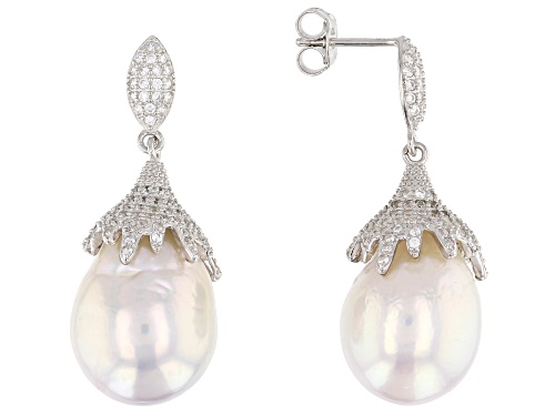 Genusis™ 16mm Cultured Freshwater Pearl & Bella Luce® Rhodium Over Silver Earrings