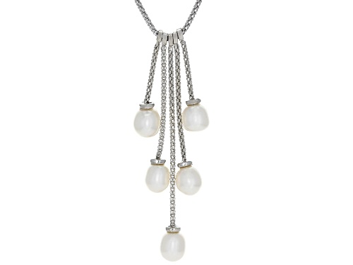 7-7.5mm White Cultured Freshwater Pearl, Rhodium Over Sterling Silver Popcorn 18 Inch Necklace - Size 18