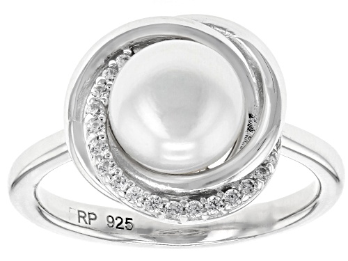 8-9mm Cultured Freshwater Pearl & Bella Luce(R) Diamond Simulant Rhodium Over Silver Ring - Size 12
