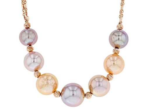 10.5-13.5mm Multi-Color Cultured Freshwater Pearl 18k Rose Gold Over Silver Station 18 inch Necklace - Size 18