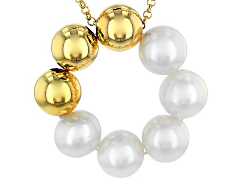 8-8.5mm White Freshwater Pearl 18k Yellow Gold Over Sterling Silver Circle 18 inch Necklace - Size 18