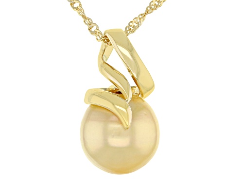 11mm Golden Cultured South Sea Pearl 18k Yellow Gold Over Sterling Silver Pendant with 18 inch Chain