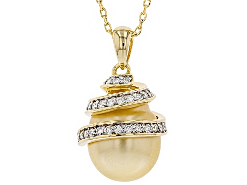 11mm Cultured Golden South Sea Pearl & Moissanite Fire® 0.45ctw Dew 18k Gold over Silver Pendant