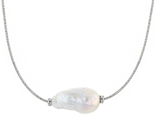 Genusis™ 14-16mm White Cultured Freshwater Pearl Rhodium over Sterling Silver Necklace - Size 18