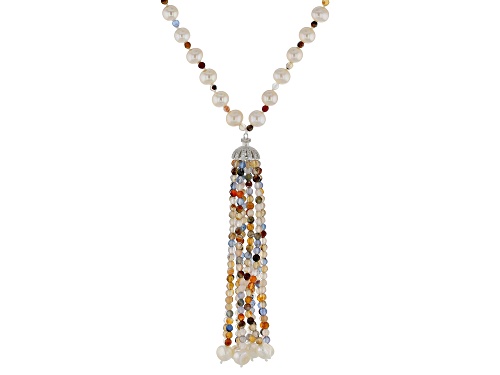 Genusis™ 7-8mm Cultured Freshwater Pearl Bella Luce® & Quartz Rhodium over Silver 28 inch Necklace - Size 28