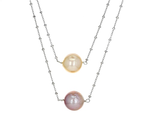 Genusis™ 10-13mm Peach & Lavender Cultured Freshwater Pearl Rhodium Over Silver 18 inch Necklace - Size 18