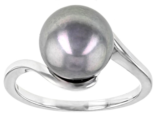 10-10.5mm Silver Cultured Freshwater Pearl Rhodium Over Sterling Silver Bypass Ring - Size 11